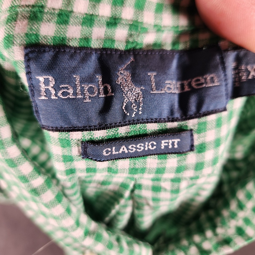 Ralph Lauren Button Down Mens XXL Green Excellent Linen Gingham Classic Fit - Picture 5 of 12